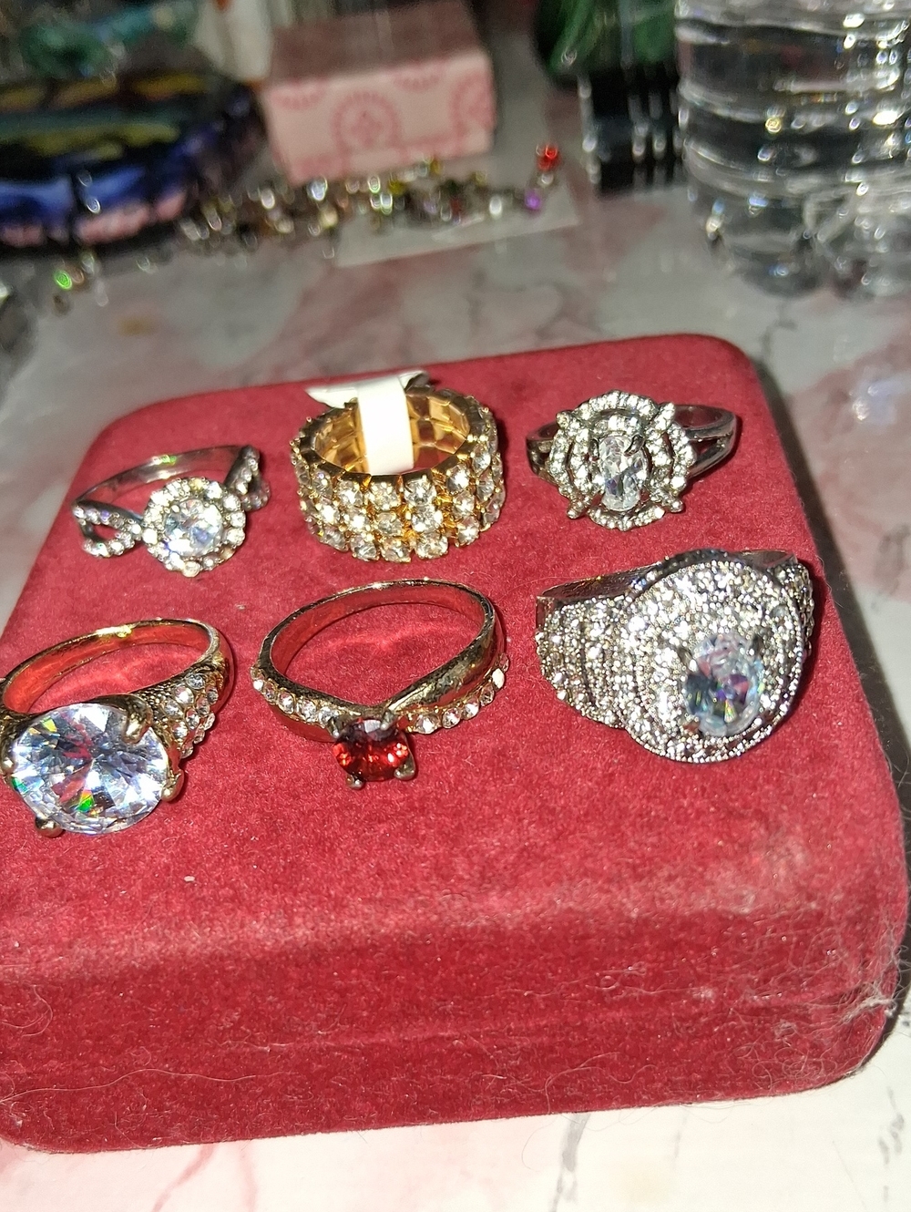Source Unknown Gold & Silver Tone Crystal Ring Collection with Red Accent